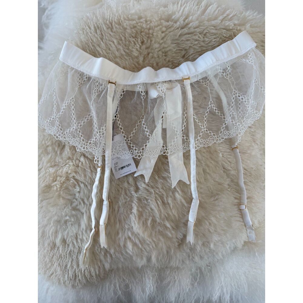Studio Pia Aurora Ivory Lace Longline Suspender Garter Belt L NWT Discontinued